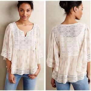 Anthropologie Meadow Rue Aeris Silk Peasant Blouse | XS